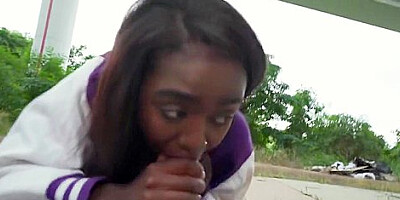 Busty Ebony Slut Sucking & Fucking A Big White Boy Cock