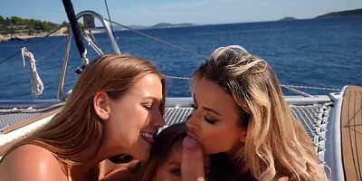 Three sexy whores have fun and fuck hard on a yacht