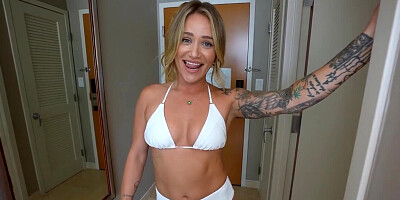 Sexy blonde GF gets fucked by her bf and their BBC friend