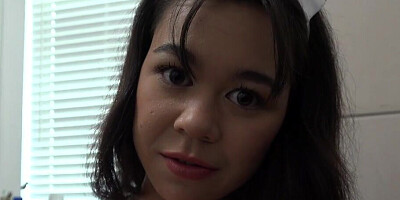 Sweet Asian babe loves sucking on in her bf's lollipop