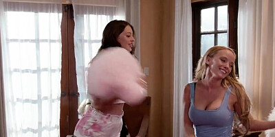 Two horny teens fuck each other hard after a pillow fight