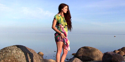 Solo masturbation on the riverbank from the cute Norma A