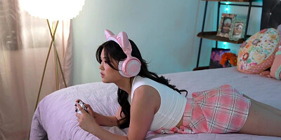 Cute Asian gamer Lulu Chu catches a dick in her tight cunt