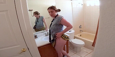 Fat stepsister's mouth and pussy stuffed with a big dick