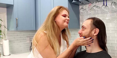 Thick mature wench having sex in the kitchen with a lad
