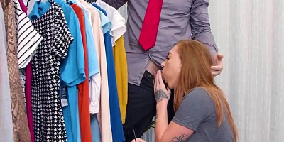 Fitting room fuck with a few gloryhole twists along the way