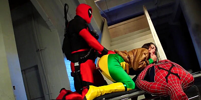 Spider-Man and Deadpool impale Allie Haze on their dicks