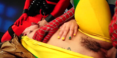 Spider-Man and Deadpool impale Allie Haze on their dicks