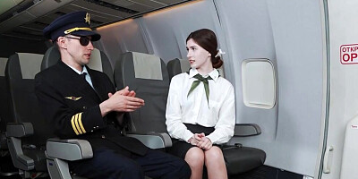 Submissive flight attendant girl gets fucked on a plane