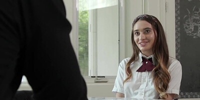 Submissive girl with a nice set of tits fucking an older man