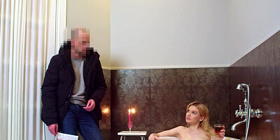 Blonde with a tight body gets fucked in the bathroom