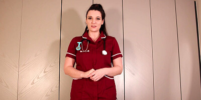 British babe in a nurse outfit strips down on camera