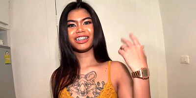 Thai prostitute with braces is getting banged by a BWC