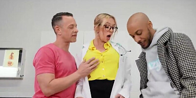 Slutty doctor lady getting fucked by two dicks at once
