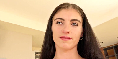 Casting fuck with a skinny brunette in sexy fishnets