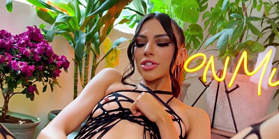 Busty brunette with a shaved muff gets rocked raw