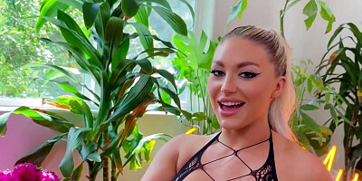 Kayley Gunner wearing fishnets for her scene with Zac