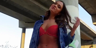 Sexy stranger Alyssa Reece hops on a huge cock for money