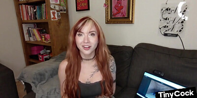 Tattooed hot babe reacting to tiny cocks
