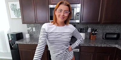 Nerdy redhead teen swallows and rides her stepdad's cock