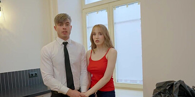 Teen couple has to stop fucking on their principal's desk