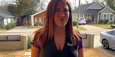 Big-titted delivery girl knows how to handle thick packages