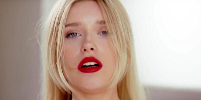 Red lipstick looks great on a naked nymph Freya Mayer