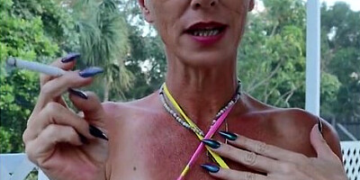 Naughty Blonde Smoking In Front Of The Neighbor
