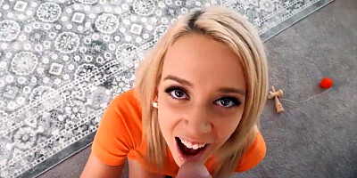 Gorgeous teen pussy looks sexy in her orange outfits.