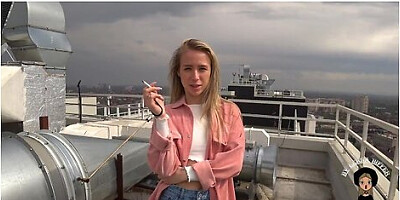 Desperate slut nearly swallows thick cock in public heat