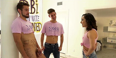 College girl gets double penetration from two bi frat boys