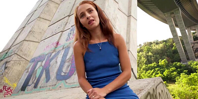 Skinny European teen makes money on a stranger's fat dick