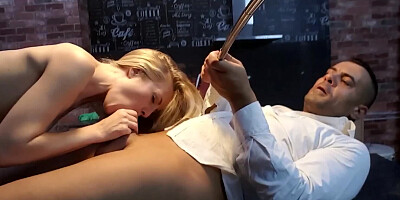 Antonio Ross and Sicilia are havign 69 oral sex in the kitchen