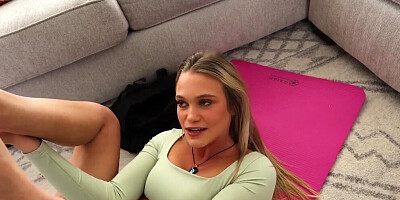 Stepsister practicing her oral skills with stepbro's boner
