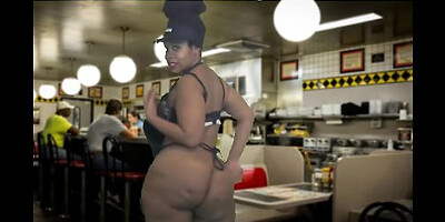 Oiled Big Booty Show from a Restaurant Waitress