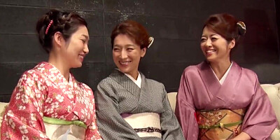 Maki Hojo brings her friends for a wild kimono fuck