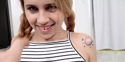 Petite teen with braids Effie Gold gets banged on the floor