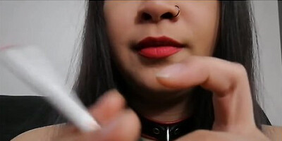 Smoking fetishist indulges in solo pleasure