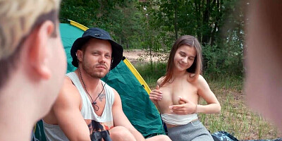 Hot girl gives a rimjob and gets fucked in the tent