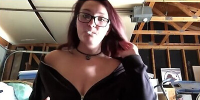 Smoking with Flashing Tits and Big Breasts