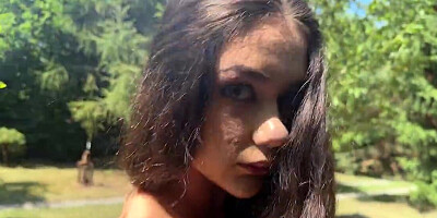 Drooling bitch fucks a random older guy in the park