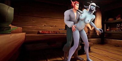 Warcraft parody: elf seduces night elf in the kitchen