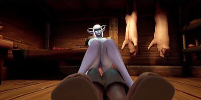 Warcraft parody: elf seduces night elf in the kitchen