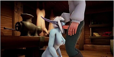 Warcraft parody: elf seduces night elf in the kitchen