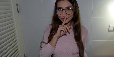 Teen in sexy glasses wants to get banged deeper