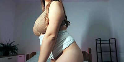 My wife in elegant lingerie and big breasts is jumping for me. He loves it! 4k film