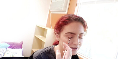 Behind the scene footage with a petite redhead