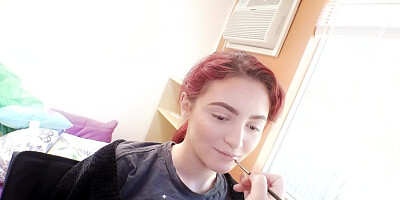 Behind the scene footage with a petite redhead