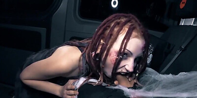 Dirty punk girl blows a rock star and rides his hard cock