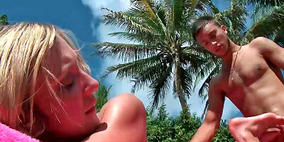 Impeccable blonde bitch enjoys having her feet fucked and glazed in jizz